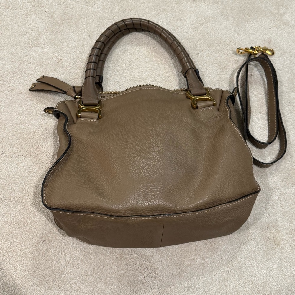 Chloe Medium Marcie double carry handbag purse in nut leather brown taupe - Picture 3 of 17